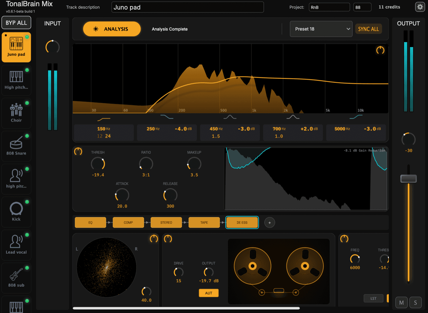 TonalBrain Mix plugin interface
